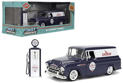 Jada Toys Just Trucks 1:24 1957 Chevy Suburban Chevron Voiture moulée sous Pression et Pompe à Essence – Ouverture de Portes, Capot, Coffre, pneus en Caoutchouc (Violet)