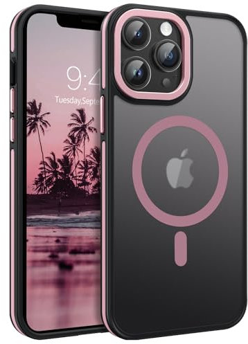 DUEDUE Cover Magnetica per iPhone 12 Pro Max 6.7[Compatibile con MagSafe], Custodia Opaca Nero per iPhone 12 Pro Max Case con Pulsante metallico Ultra-Sottile TPU Silicone Anti-Scivolo, Rosa