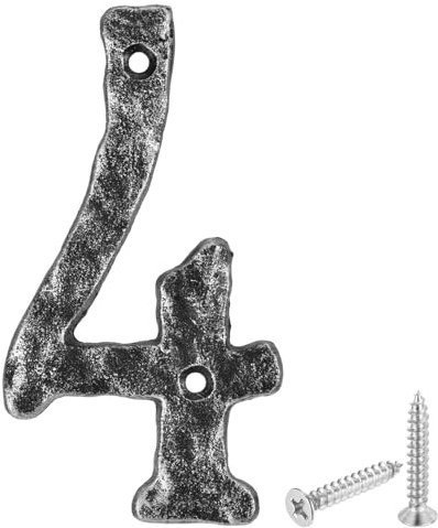 sourcing map House Address Number, 5.5 Inch Cast Iron Vintage Wall Number 4 Outside Numbers for Home Street Office Mailbox Sign, Black & Silver