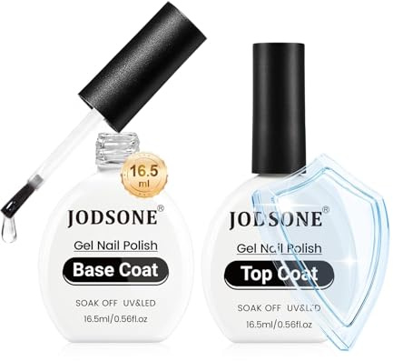 JODSONE Base Coat Top Coat Gel UV LED Nagellack Set No Wipe Unterlack & Überlack 16,5 ml x 2 für Gelnägel Soak-Off UV/LED Nagellack Gel Geschenk für Nagelstudio DIY Home