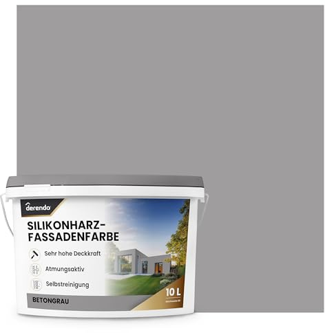 derendo Fassadenfarbe Grau Silikonharzfarbe matt Betongrau aussen 2,5l | Für Putz Beton, Abperleffekt, wasserabweisend, UV-beständig, hohe Deckkraft, rissfüllend, diffusionsoffen, Made in Germany,