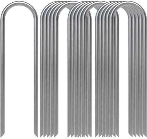 Confezione da 16 picchetti per tubo da giardino da 15,2 cm, calibro 11, picchetti per irrigazione e tubi dell'acqua, ganci zincati a U, chiodi, morsetti angolari (argento, taglia unica)