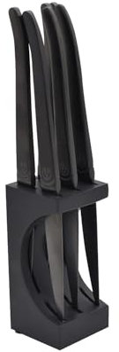 LAGUIOLE HERITAGE Ensemble de couteaux à steak 6 pièces - Couteaux à steak en acier inoxydable noir avec bloc à couteaux - Couverts à steak de haute qualité pour viande, BBQ & barbecue