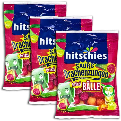 3 er Pack hitschies Saure Drachenzungen brizzl Bälle 3 x 100g
