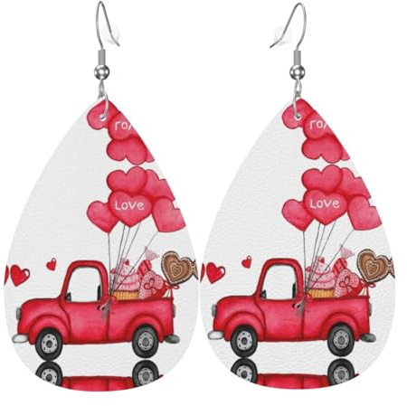 Romantischer LKW-Herzballon-Leder-Ohrring für Damen, tropfenförmig, bedruckt, modisches Accessoire, Alltag, Party, Einheitsgröße, Leder
