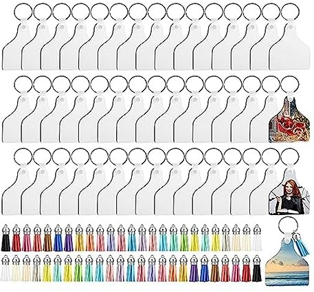 Asyduey 200 Piece Cow Ear Tag Sublimation Blank Keychains Bulk for Adding Your Favorite Photos, Quotes Easy to Use