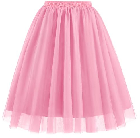 WERFORU Jupe en tulle pour femme - Légèrement opaque - Avec taille haute élastique - Grande taille - Jupe trapèze pour carnaval, I rose clair, L