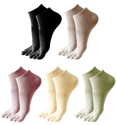 ALONK 5 Paar Baumwolle Zehensocken Damen, Atmungsaktiv zehensocken für Yoga, Fitnessstudio, Fitness und Sport