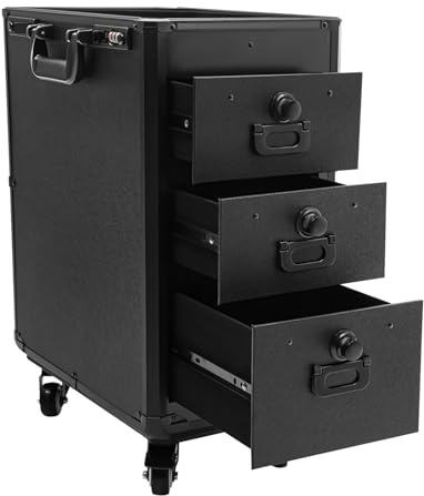 Rolling Makeup Train Case Table Tattoo Nail Desk Mobile Manicure Station Case with 4 Universal Wheels and Combination Lock 42 * 28 * 53cm for Make-up Artists from Beginners to Professionals Freelance