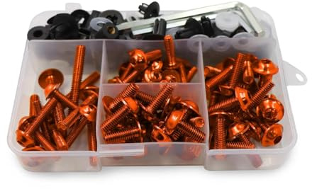 Carénage Boulons Kit De Visserie Pour Carénage Moto Pour Ducati Pour Yamaha 195 Pièces Vis, Écrous Et Clips Fixation Vis Pour Carrosserie De Moto(Orange)