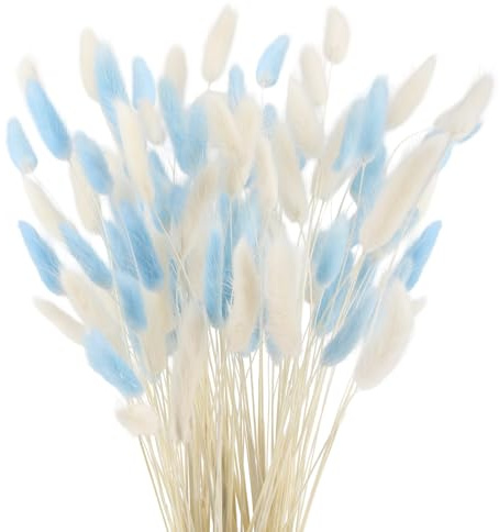 Sunyunze 120 Stück Hasenschwanzgras Getrocknet Weiß und Graublau | Natürlicher Kaninchenschwanz Trockenblumen Klein Pampasgras Deko für Hochzeit Wohnzimmer Schlafzimmer Heim Tischdeko