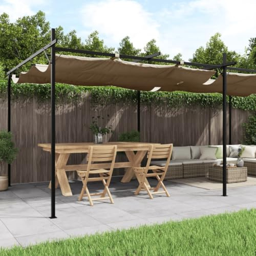 Ordellia Pergola con tetto scorrevole, tortora, 589 x 292 x 230 cm, telaio in alluminio verniciato a polvere, tetto in poliestere resistente ai raggi UV, versatile tettoia per giardino, terrazza