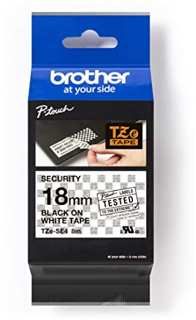 Brother Original P-touch Sicherheits- und Siegelband TZe-SE4 18 mm, schwarz auf weiß (kompatibel u.a. mit Brother P-touch 1830VP, -D400/VP, -D450, -D600/VP, -P700, -2430PC)