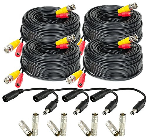 Amcrest 4-Pack 60 Feet Pre-Made All-in-One Siamese BNC Video and Power CCTV Security Camera Cable with Two Female Connectors for 960H & HD-CVI Camera and DVR (SCABLEHD60B-4pack)