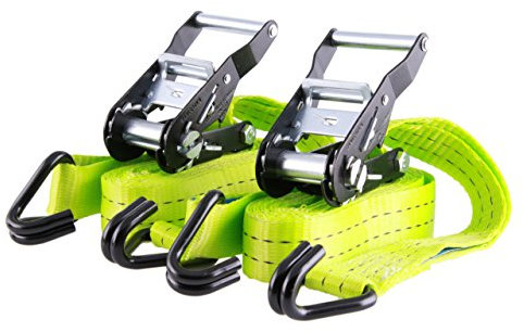 Sandax 2er-Set 4m Spanngurte, Profi Zurrgurte 35mm breit, Zweiteilige Ratschengurte neon-gelb, Zurrgurt mit Ratsche & J-Haken, Spanngurt belastbar bis 2000kg, Ratschenspanngurte nach DIN EN 12195-2