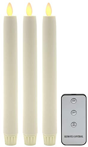 Tronje 3er Set LED Stabkerzen 24cm Ivory-Creme 5h-Timer Kunstkerze Tafelkerze bewegliche flackernde Flamme Bruchsicher