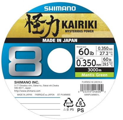 SHIMANO Kairiki 8, 3000 Meter, Mantis Grün, 0.350mm/39.5kg, 8fach Geflochtene Angelschnur, 59WPLA98R0A