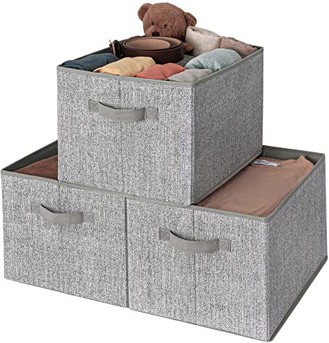GRANNY SAYS Extra Groß Aufbewahrungsbox, 3er-Pack Aufbewahrungsboxen Stoff, Aufbewahrungskorb, Faltbare Stoffboxen, Boxen Aufbewahrung mit Griff, Kleiderschrank Organizer, Grau Regalboxen