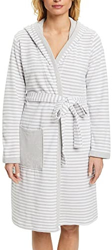 ESPRIT Damen-Bademantel Striped Hoody mit Kapuze Leichtfrottier Silber Größe 44/46,L