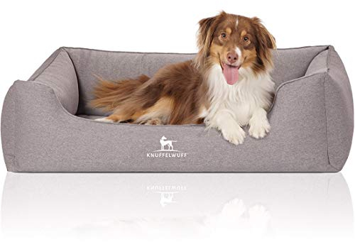 Knuffelwuff Orthopädisches Hundebett Leano aus Velours mit Handwebcharakter Übergröße XXXL 155 x 105cm Grau - abnehmbarer Bezug - waschbar - für große, mittelgroße und kleine Hunde
