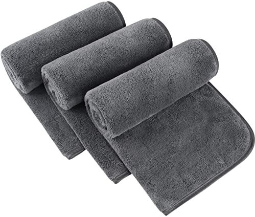 SINLAND 3er Pack Mikrofaser Handtuch Badezimmer Super Soft Makeup Entferner Tuch Saugfähig Waschlappen Reisehandtuch für Spa Sport Fitness 40cm x 76cm Grau