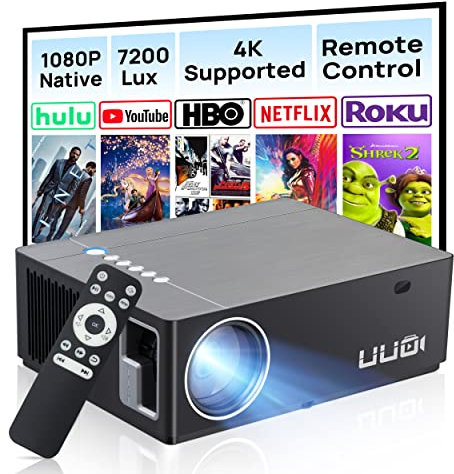UUO Native 1080P Projector 6000 Lux Led Projector,Support 4K HD Video 300 Display Zoom ±50° Digital Keystone,Compatible with TV Stick,PS4,X-Box,Laptop,iPhone Android for Home Theater (Brushed Silver)