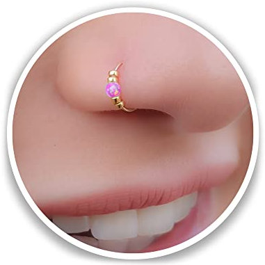 Thin 14k Gold Filled Tiny Pink Opal Nose piercing Hoop - 2 mm Pink Opal piercing Nose Hoop - 24 gauge very Thin Nose Hoop Tiny Piercings Nose Rings hoop - Opal nose rings