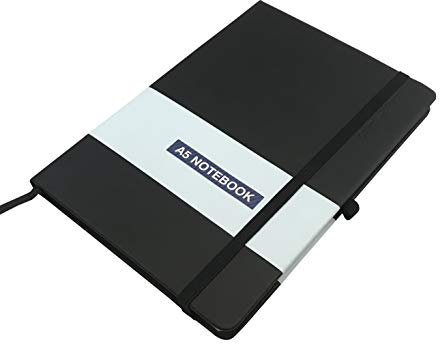 PRECIOUS LONDON Taccuino formato A5, a righe, con copertina rigida, a righe, diario con portapenna, di alta qualità, nero