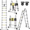 LZQ Klappleiter Anlegeleiter Teleskopleiter Ausziehleiter Alu Teleskop-Design Mehrzweckleiter, 12 Sprossen - 87cm bis 3,8m Anlegeleiter, 150 kg Belastbarkeit