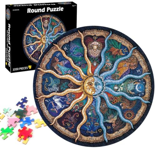 TaimeiMao 1000 Teile DIY Constellation Circular Regenbogen Farbverlauf Puzzle - Schwer, Stressabbau Spielzeug für Erwachsene (Zwölf Sternbilder)