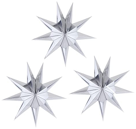 3 Stück 9 Sternpapier Sternlaternen 12 Zoll 8D-Papier hängen Weihnachtsdekorationen Hochzeit Geburtstag Baby-Dusche Zimmer Weihnachtsschmuck Partyzubehör(Silber)