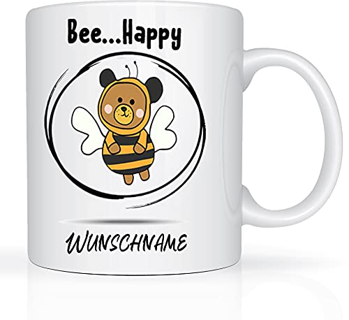 Tasse mit Namen und Bienen Motiv Bedruckt Namentasse Namensbecher Bienenmotiv für Jungen Kindertasse Keramiktasse Weiß Unisize Geschenktasse Spruchtasse Keramik mit Druck Tasse 330ml