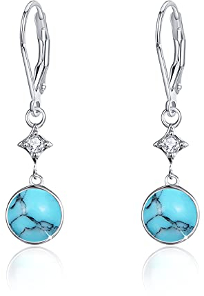 Mondstein Creolen Ohrringe 925 Sterling Silber Mondstein Leverback Tropfen Ohrringe Hängend Regenbogen Schmuck Damen Mädchen (Türkis)