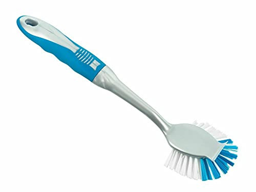 HOMESHOPA Fantail Dish Brush with Non Slip Handle, Built-in Scrapper, Scrub Brush, for Pans, Pots, Kitchen Sink Cleaning with Strong Grip & Durable Bristles