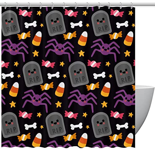 Tenda da doccia, motivo ragno di Halloween, colore nero, 72 cm