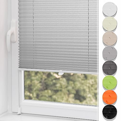 Buseu Plissee Klemmfix ohne Bohren 60x80cm Hellgrau Faltrollo Plisseerollo | Sonnenschutz für Fenster & Tür, Fensterrollo, Blickdicht, Sichtschutz für Wohnzimmer, Modernes Rollo - einfache Montage