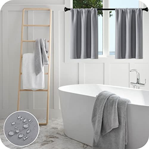 MRTREES Grey Waterproof Curtains for Bathroom Window, 2 Panels Small Kitchen Window Curtains 30 Inch Drop, Blackout Curtains 30x30 Inch 75x75 CM, Grey