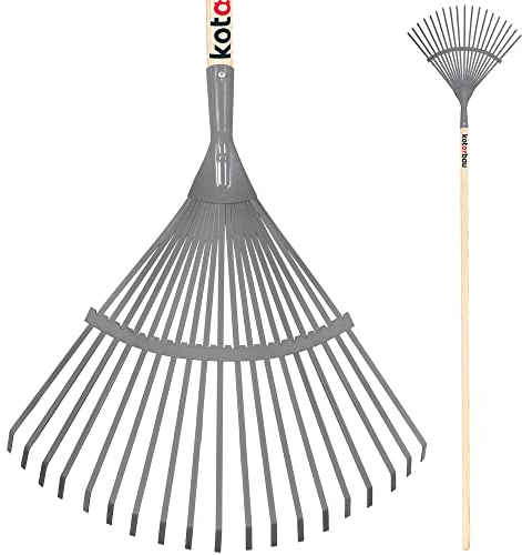 KOTARBAU® Laubbesen aus Stahlband 180 cm Laubrechen mit Holzstiel Gartenwerkzeug zum Laubkehren