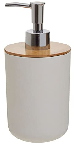 Premier Housewares White Lotion Dispenser/Made From Durable Eco Friendly Bamboo Fibre/Suitable For Everyday Use/Manual Soap Dispenser/Cool Grey Hand Soap Dispenser/Dimensions are W9 x D9 x H18cm