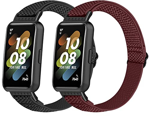 Huamanlou 2 Stück Elastisch Armband Kompatibel mit Huawei Band 7/Huawei Band 7 NFC, Nylon Verstellbarer Ersatzarmband Armbänder Sport Uhrenarmband Damen Herren