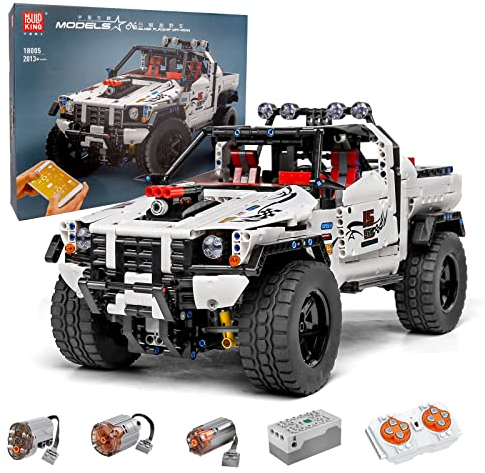 Mould King 18005 RC Geländewagen Bauspielzeug für Erwachsene, 2013 Stück ferngesteuerte/APP-Steuerung motorisierte Silberne Pickup-Bausteine, Sammlung Spielzeug Modellautos Set