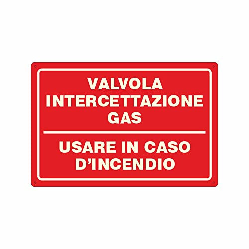 CARTELLO SEGNALETICO LUMINESCENTE - valvola intercettazione gas scritta - Adesivo Luminescente O Pannello Rigido Luminescente (ADESIVO 10X15 CM)