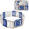 YUENFONG Laufgitter Baby Laufstall Faltbar Absperrgitter 12+2 Paneele mit Tür und Spielbrett Schutzgitter Kinderzaun für Kleinkinder und Baby(Blau Weiß)