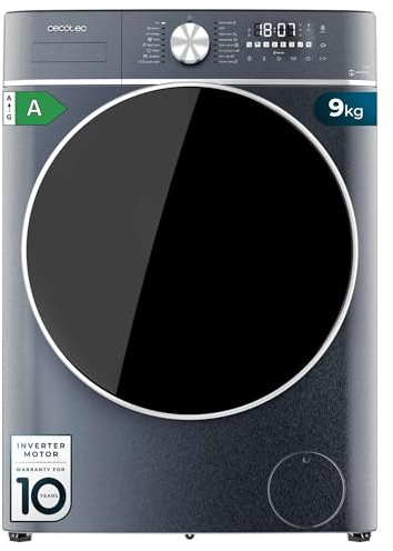 Cecotec Lavadora 9Kg Carga Frontal Bolero DressCode 9800 Inverter Ice Blue A. 2000W, 1400rpm, 16 Programas, Bajo Consumo, Motor Inverter Plus, SteamMax, Carga Automática y Display Táctil XXL
