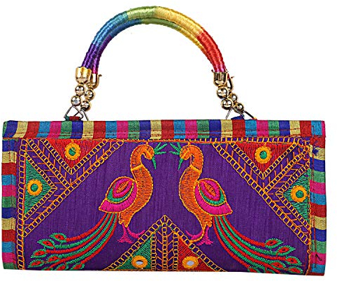 Craft Trade Pochette pour femme Rajasthani Brodée à la main Jaipuri Art Sac à bandoulière indien Violet Pochette Sac à main pour cadeaux de fête de mariage