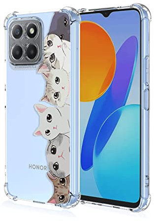 BORYA Coque Transparent pour Honor X6/X8 5G/70 Lite, Silicone TPU Housse, Antichoc, Six Chats