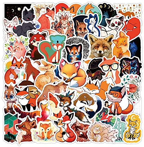 50 Stück niedliche Fuchs-Aufkleber für Kinder und Jugendliche, wasserfeste Vinyl-Aufkleber für Wasserflaschen, Laptops