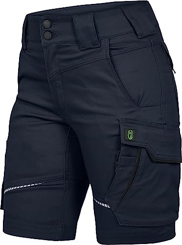 Leibwächter – Arbeitsshorts Damen Flex LINE Marine-schwarz – Größe 50 – Robuste Cargo Hose mit Taschen – Handwerker Shorts – Berufsbekleidung – Multifunktionshose mit Reflektoren