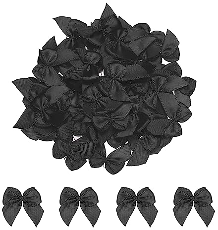 sourcing map 50 Stück Mini Satinband Schleifen 2,5cm Stoff Satinschleife Blume Bögen Ribbon Mini Band Bowtie für Handwerk Basteln Nähen Harre Hochzeit Geburtstag Party Schwarz