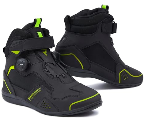 REBELHORN Spark II Stivali da Moto Donna e Uomo | Pelle PU | Sistema di Allacciatura Rapida ATOP | Protezioni per la Caviglia | Dita Rinforzate | Pannelli di Ventilazione in Rete | Taglie fino alla 48
